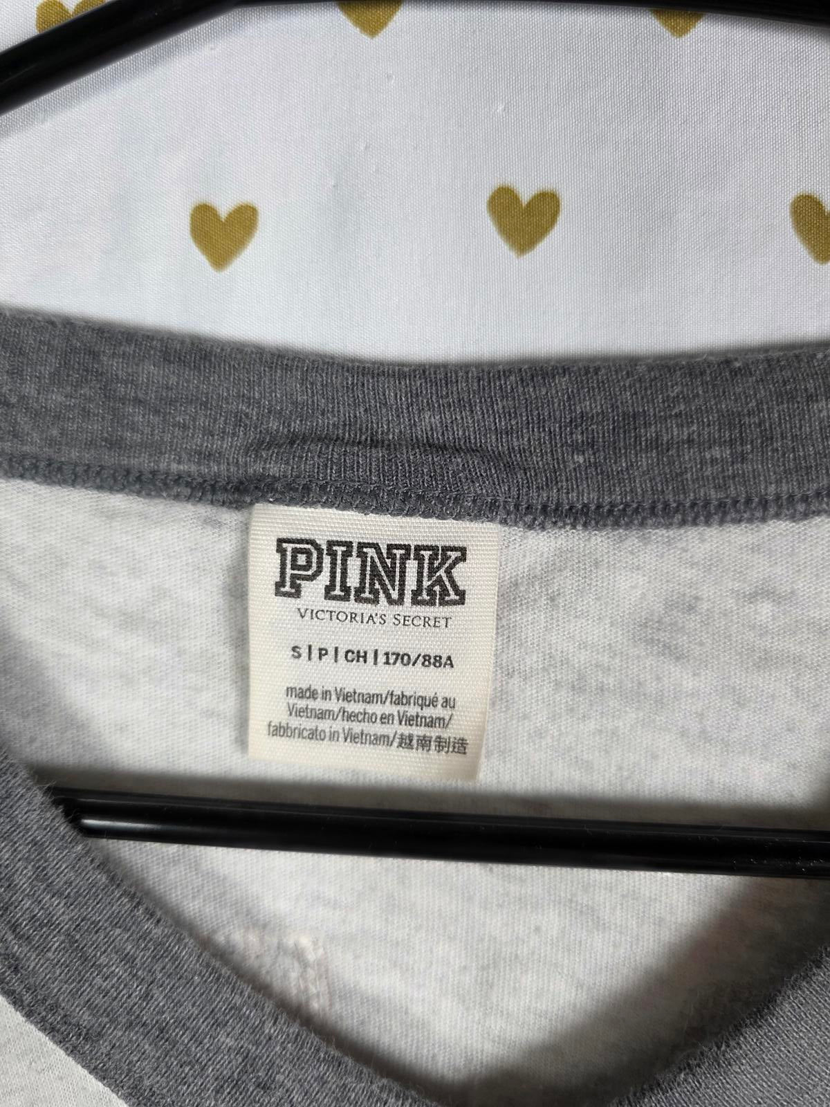 Victorias Secret PINK GOLD BLING sequined RINGER tee shirt SMALL