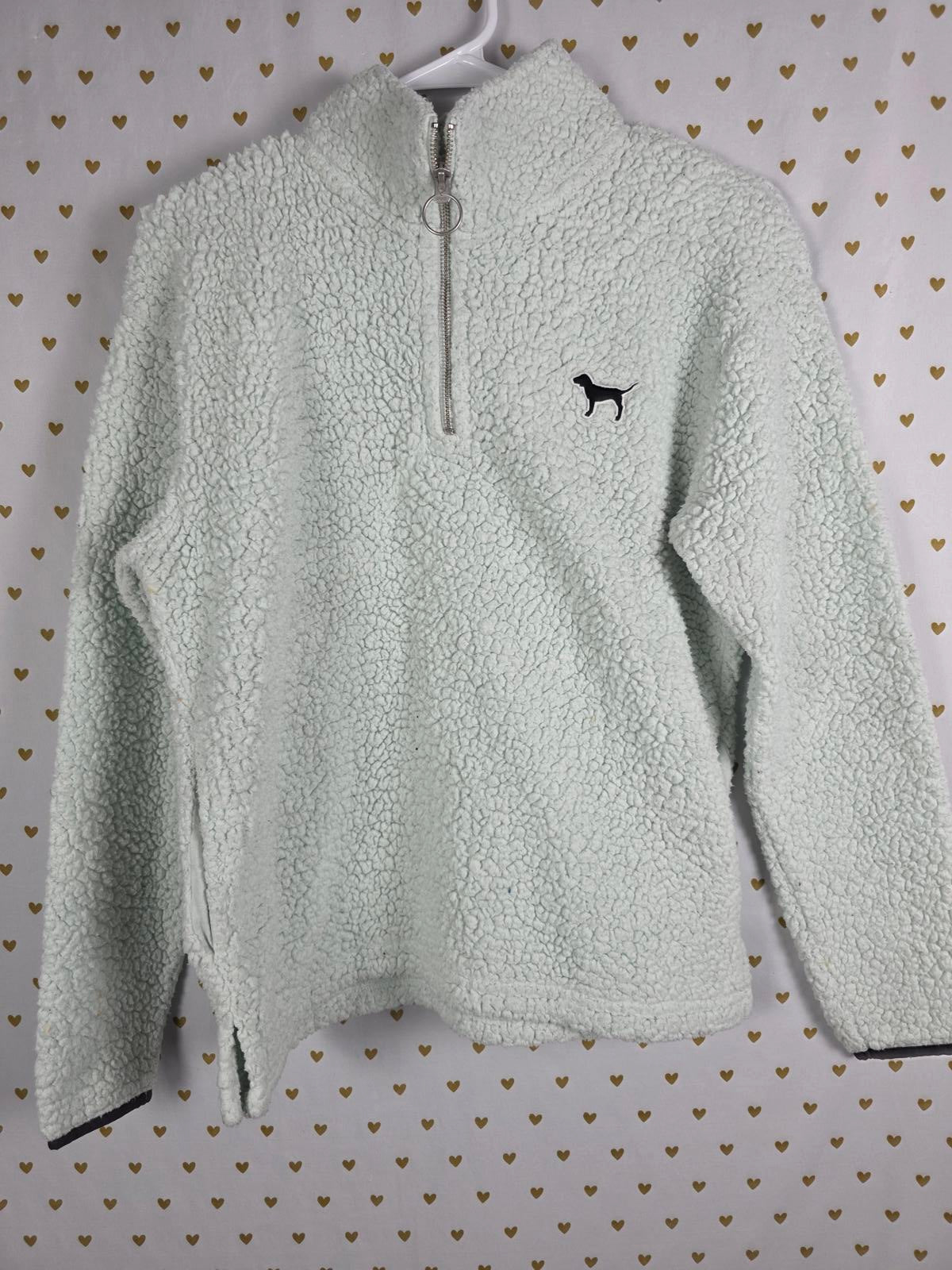 Victorias Secret Pink MINT Fuzzy Boucle Quarter Zip Sherpa Jacket XS