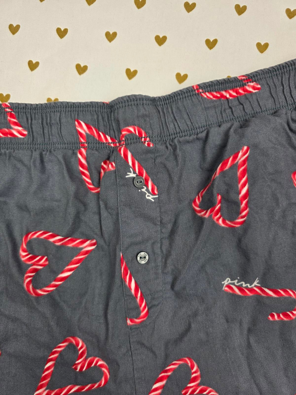 Victorias Secret PINK 2x xxl CANDY CANE HEART Sleep Shorts Boxers Pajama Bottoms