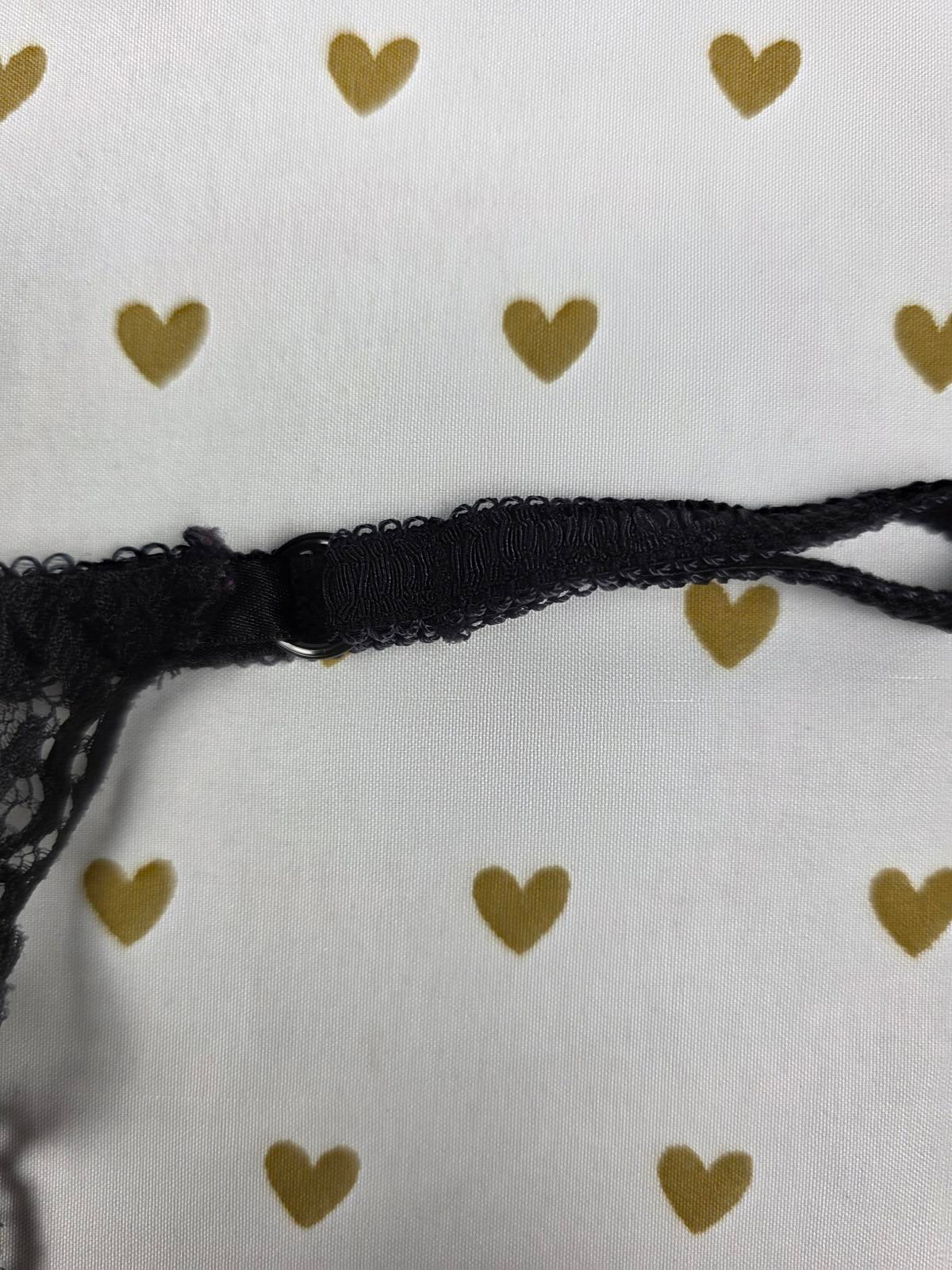 Victorias Secret VINTAGE Large Black BOW V String Thong Lace Panties