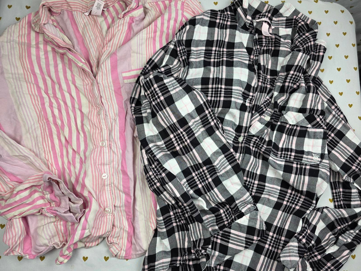 Victorias Secret lot of 2 LARGE Sleep Shirts Long Sleeve Plaid sleep Tops Pajama