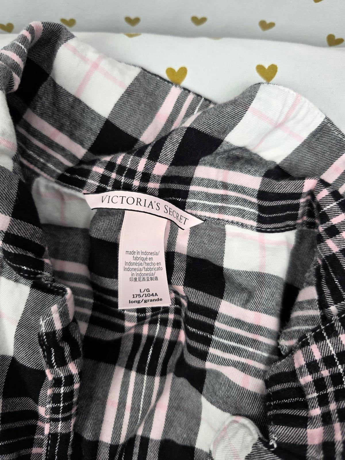 Victorias Secret lot of 2 LARGE Sleep Shirts Long Sleeve Plaid sleep Tops Pajama