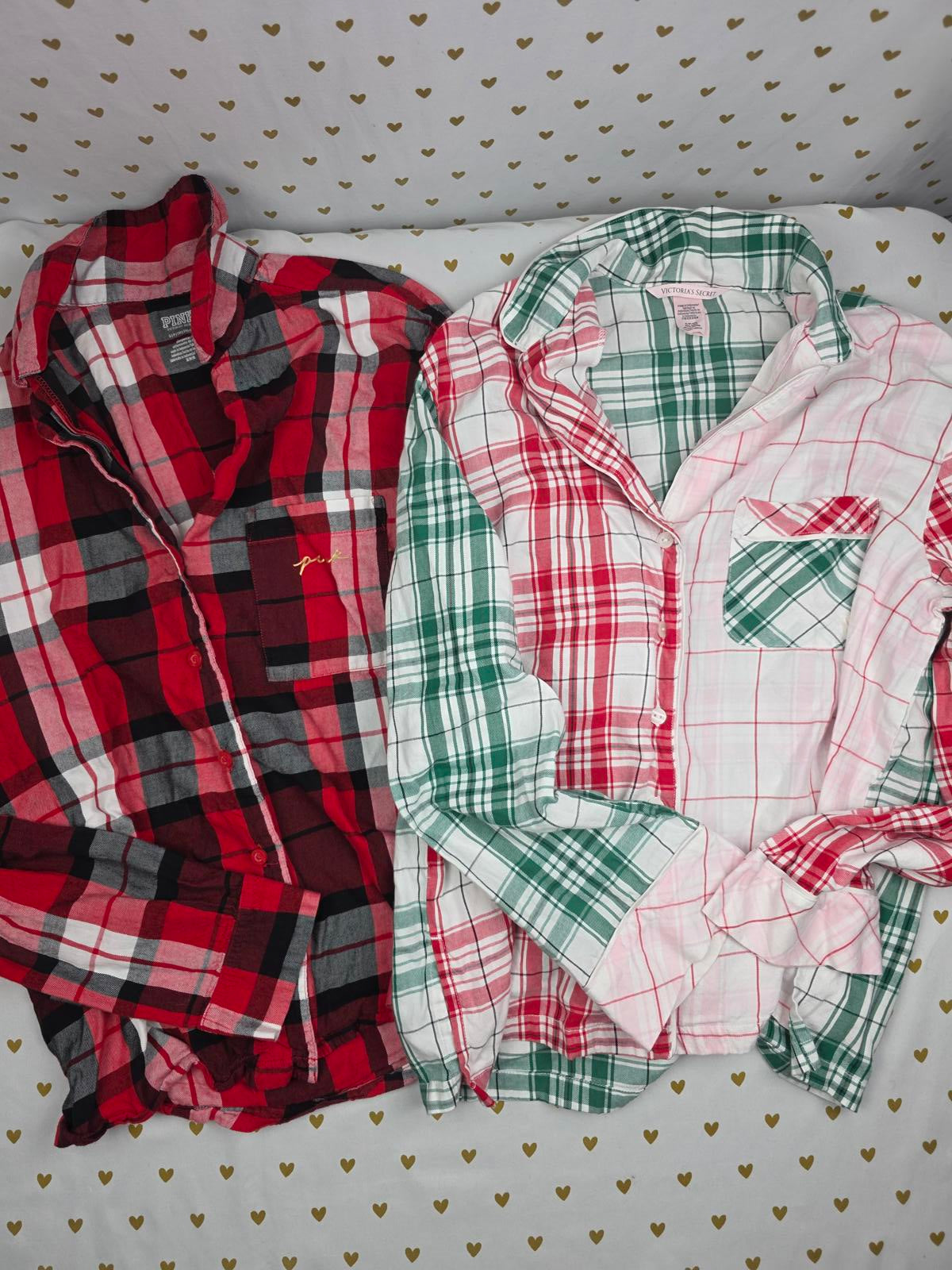 Victorias Secret lot of 2 SMALL Long sleeve Sleep Tops Plaid Shirts Pajama PJ