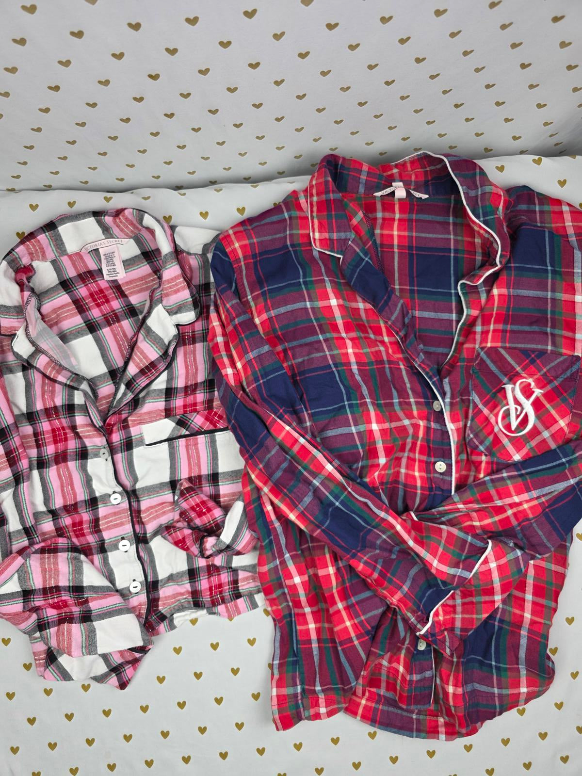 Victorias Secret Lot of 2 SMALL PLAID sleep Tops Shirts Pajama PJ