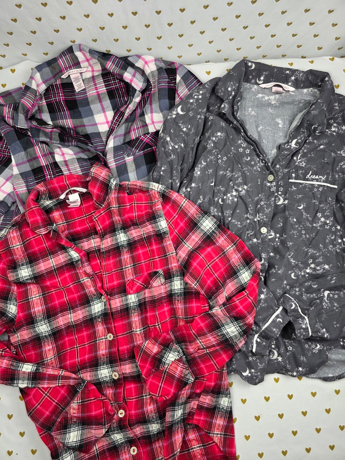 Victorias Secret Lot of 3 XS Sleep Shirts Tops Plaid Pajama PJ