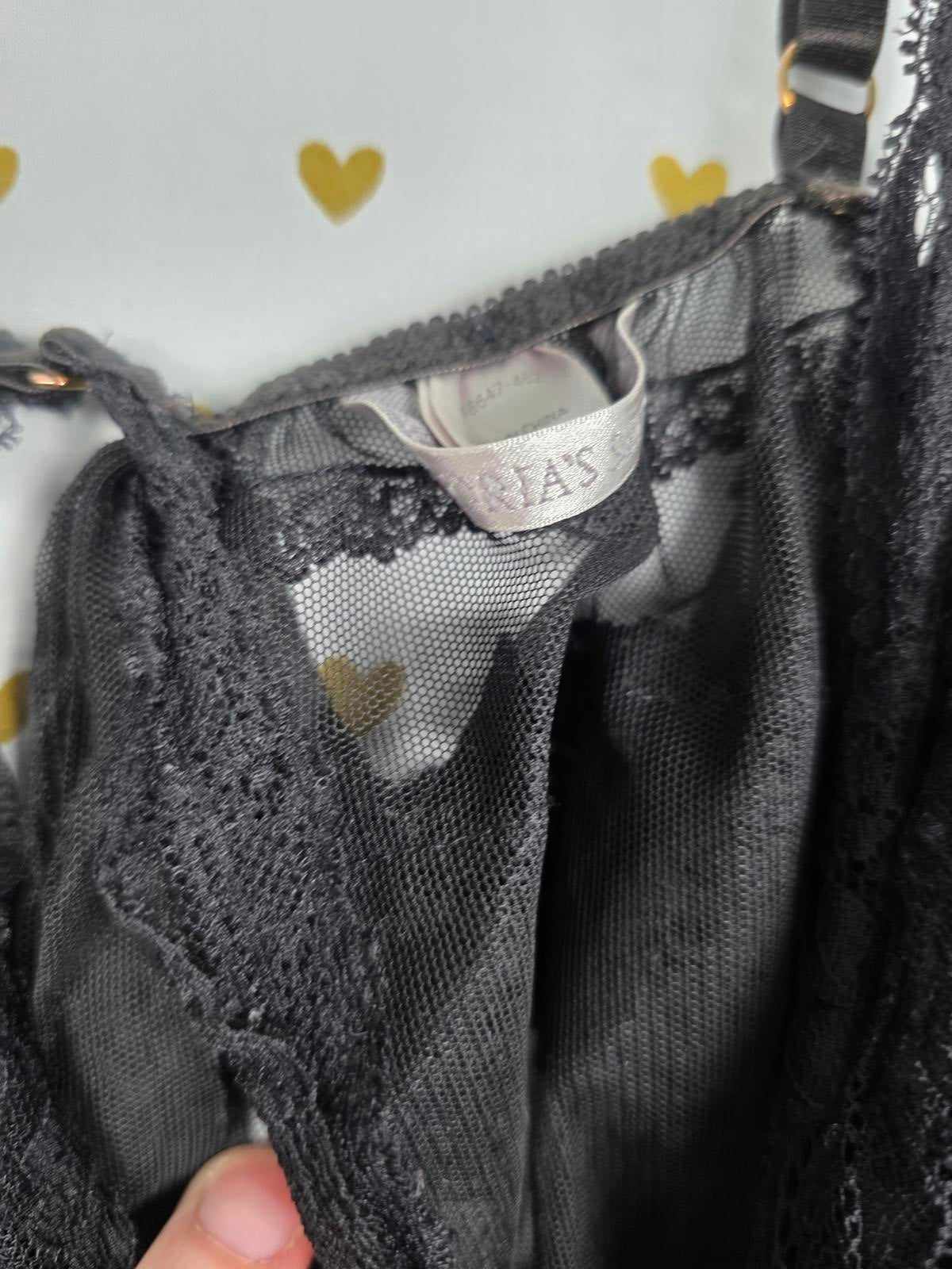 Victorias Secret Sheer Sexy Black babydoll Ruffled Open Lingerie LARGE