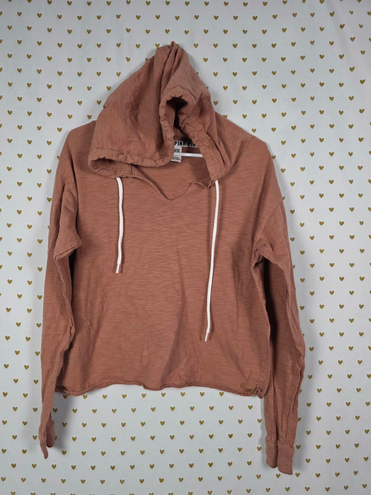 Victorias Secret PINK Brown Hooded Long Sleeve Shirt Lightweight Hoodie Medium