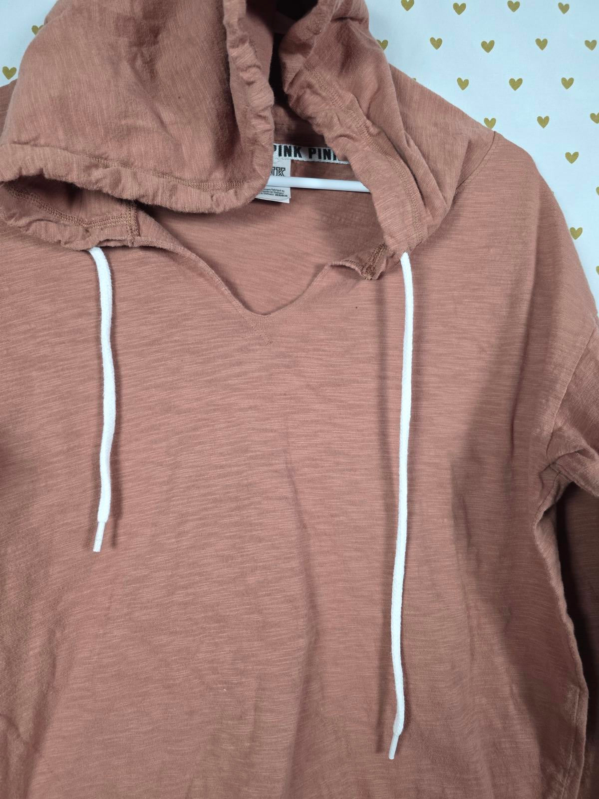 Victorias Secret PINK Brown Hooded Long Sleeve Shirt Lightweight Hoodie Medium