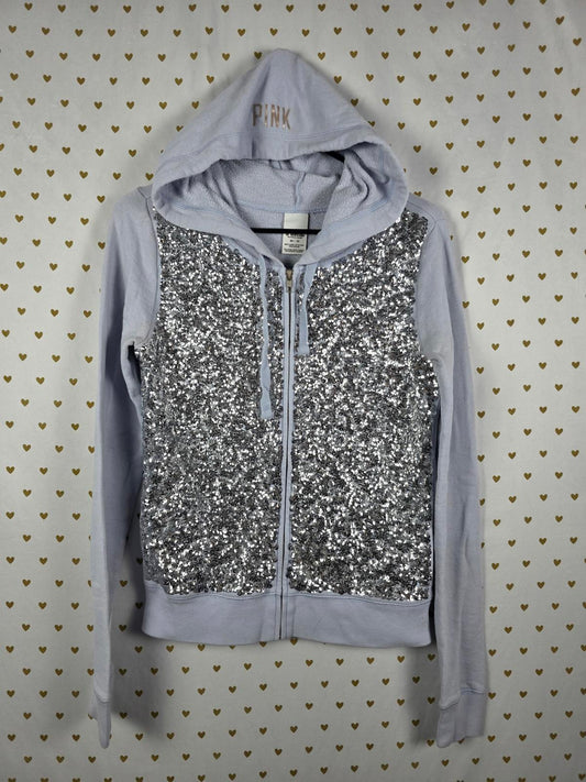 Victoria's Secret PINK Fashion Show Silver Sequin Bling Hoodie XS RARE