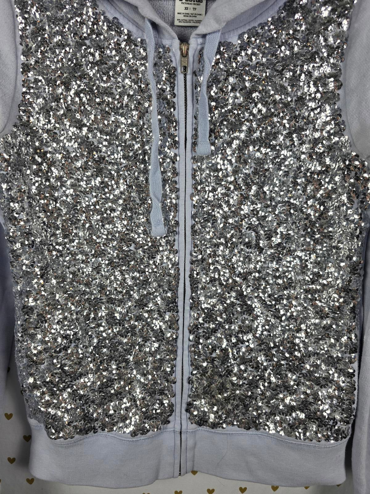 Victoria's Secret PINK Fashion Show Silver Sequin Bling Hoodie XS RARE