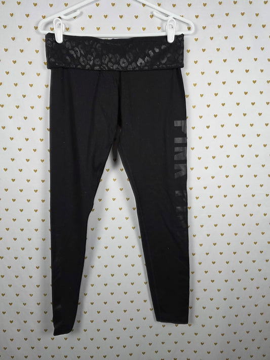 Victorias Secret PINK LEOPARD CHEETAH reversible FOLDOVER Leggings Yoga MEDIUM