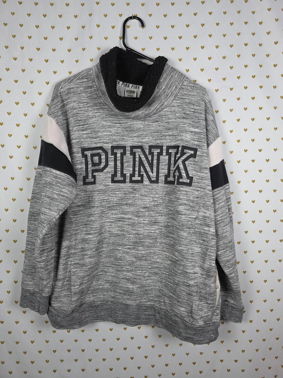 Victorias Secret Pink Slouhy Cowl Neck Logo Sweater Shirt LARGE