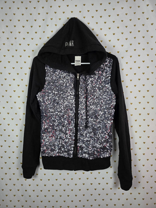 Victoria's Secret PINK Fashion Show Silver Sequin Bling Hoodie XS RARE