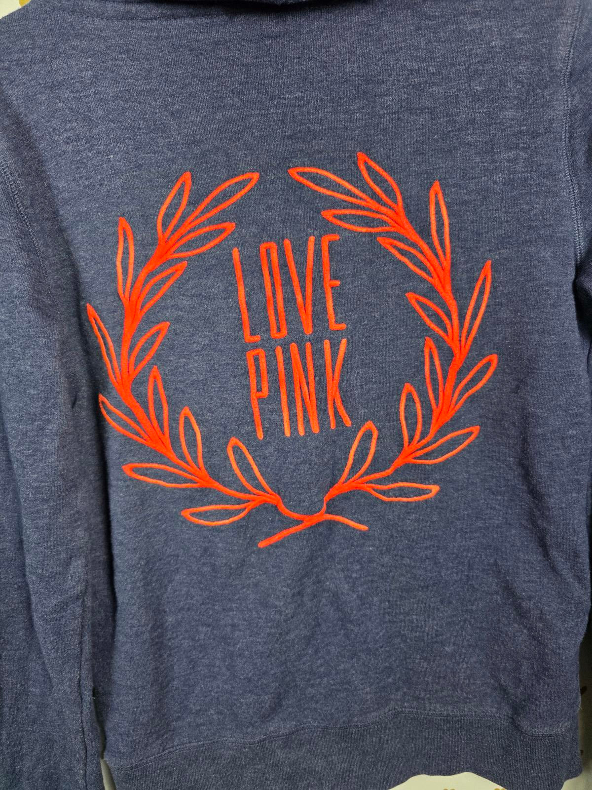 Victorias Secret Pink LOVE Embroidered Logo Full Zip Hoodie Jacket Coat XS
