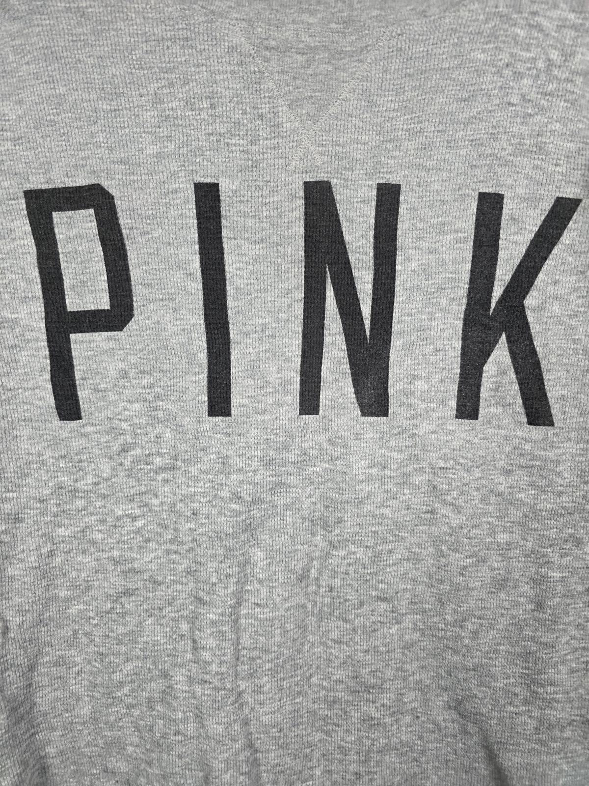 Victorias Secret PINK Waffle Textured Logo Long sleeve Shirt SMALL Grey