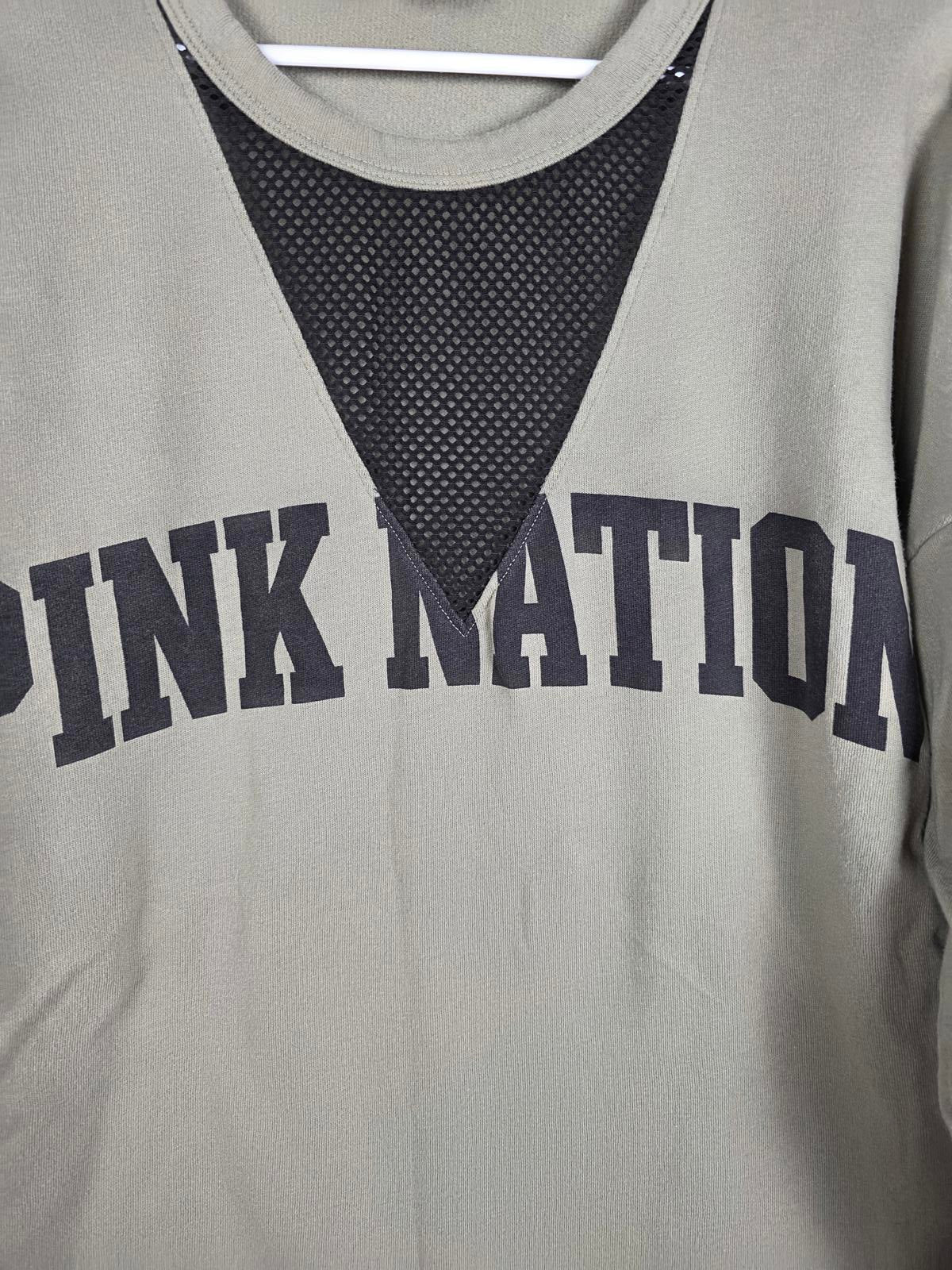 Victorias Secret Pink Green Net V neck NATION long sleeve Sweater Shirt SMALL