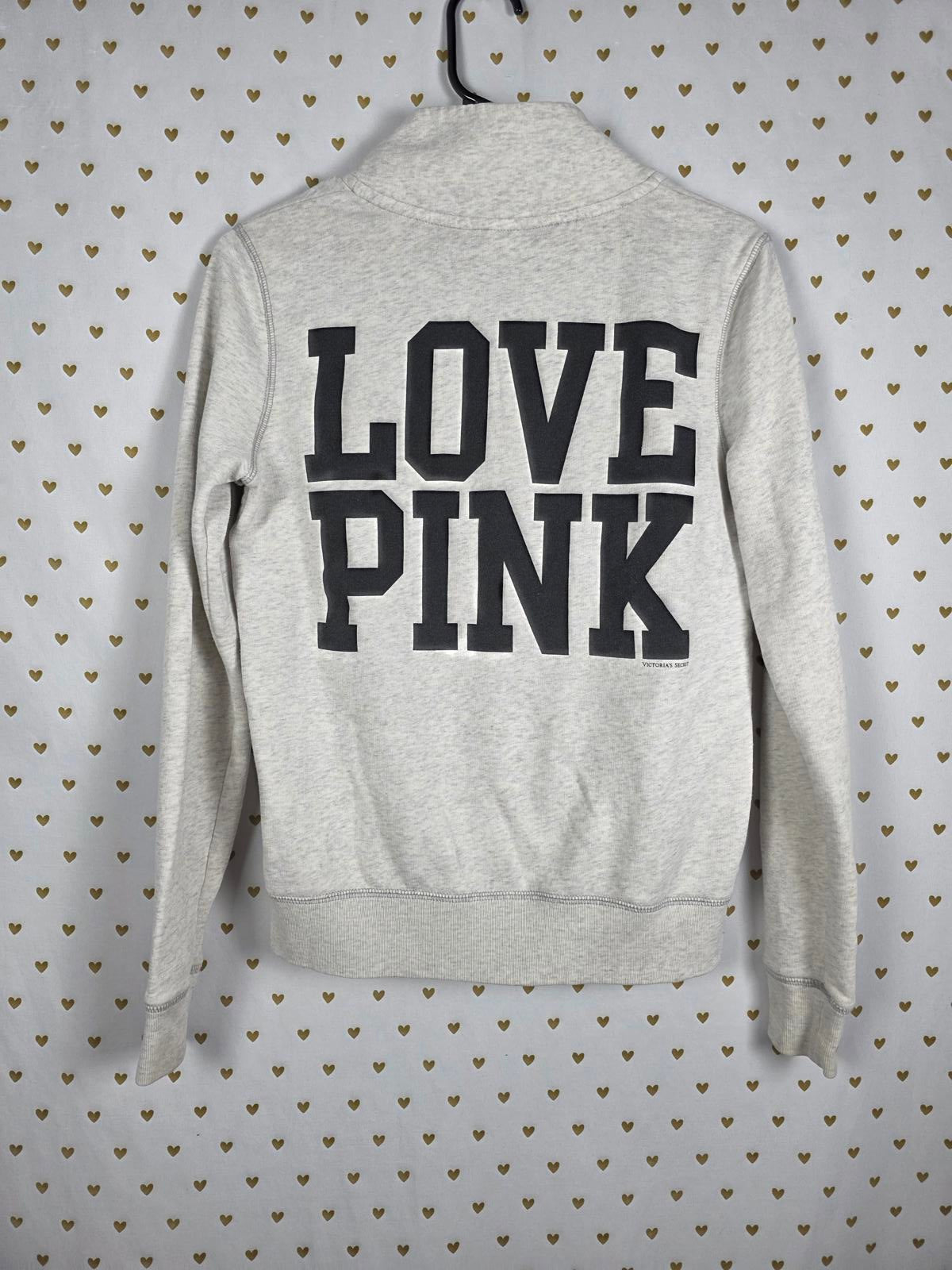 Victorias Secret Pink LOVE Quarter Zip 86 Grey Sweater Shirt XS