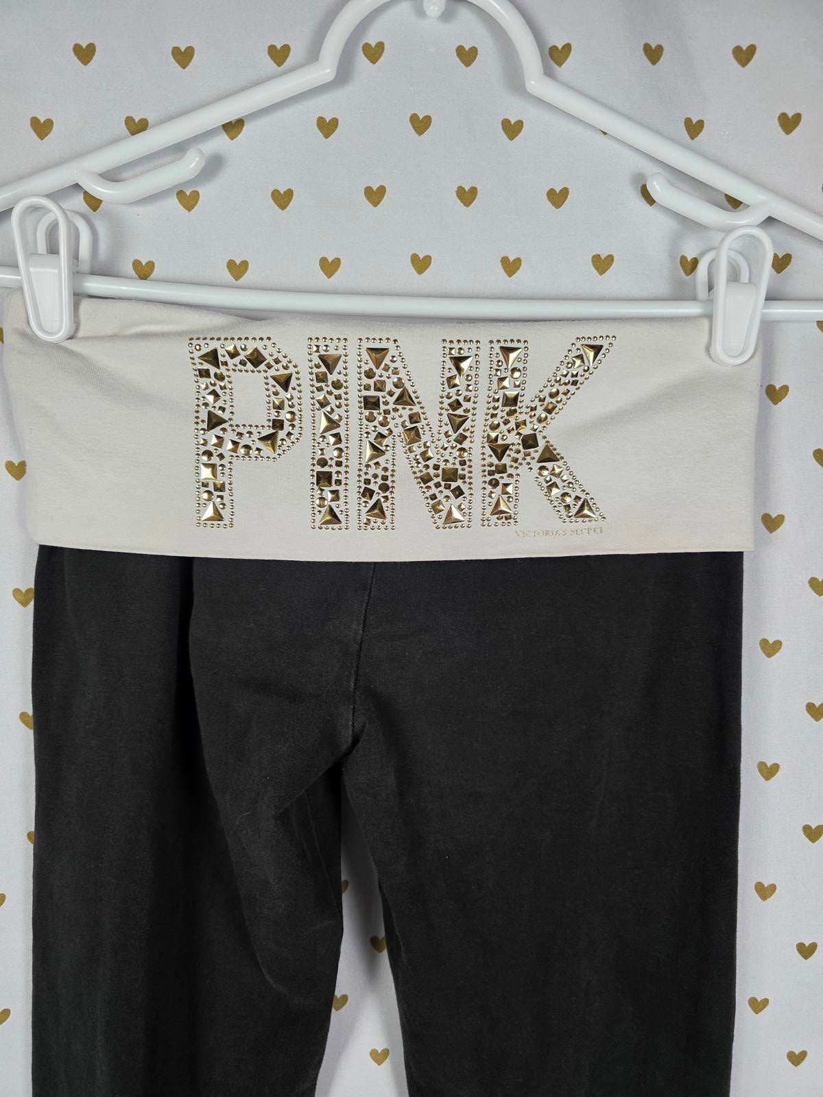 Victorias Secret PINK GOLD BLING Studded FOLDOVER Yoga Pants XS Skinny