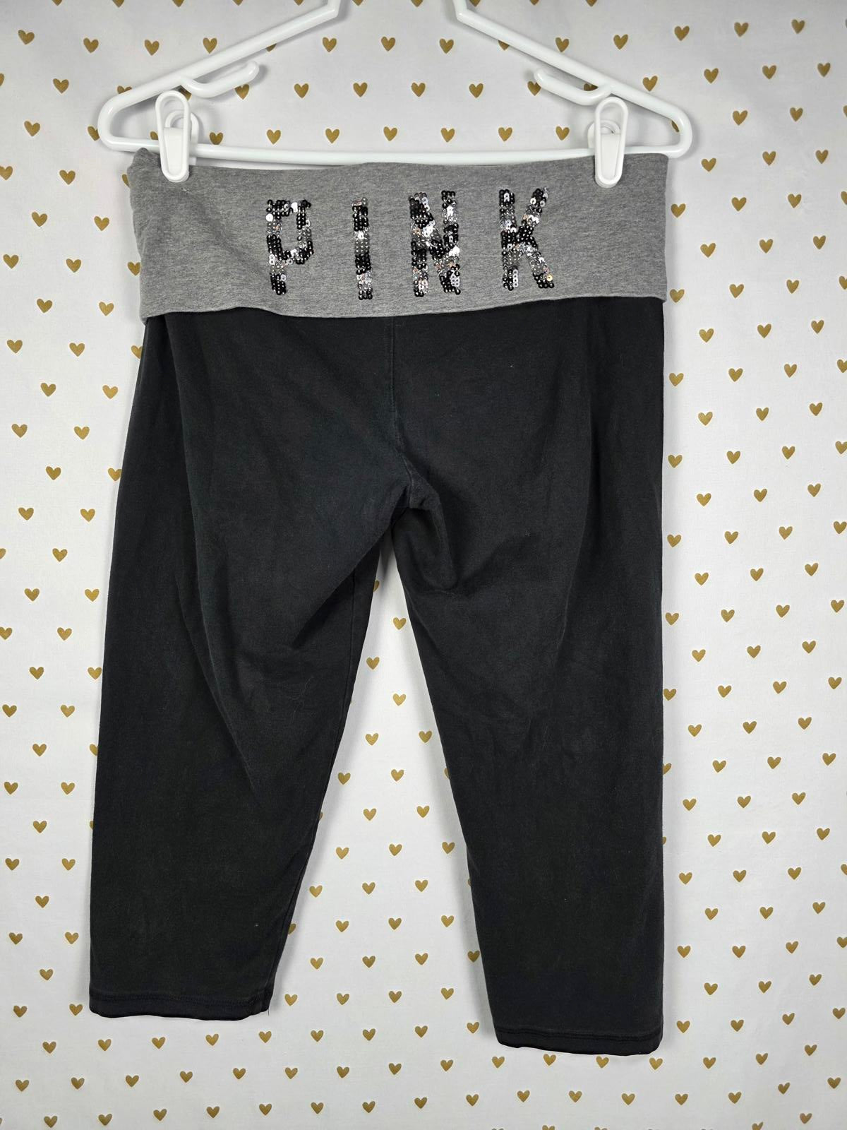 Victorias Secret PINK BLING FOLDOVER VTG Yoga Pants Chevron Zebra MEDIUM Capri