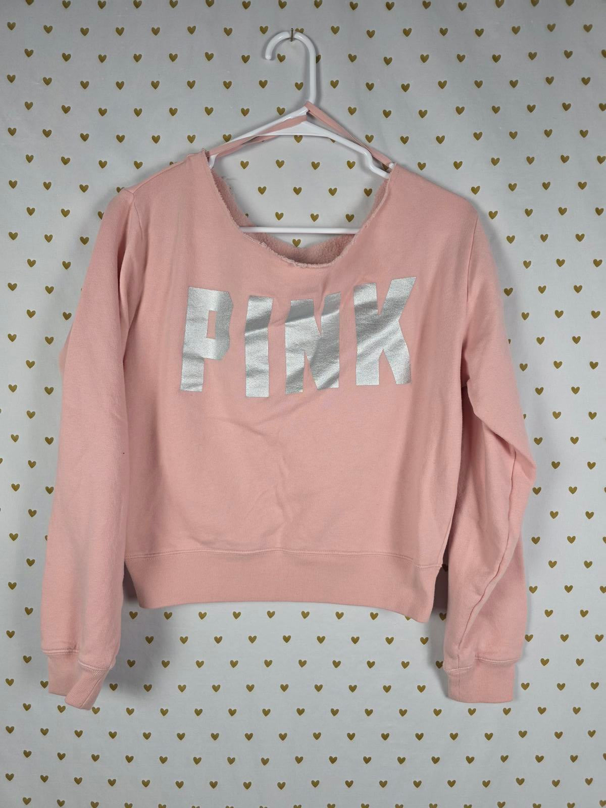 Victorias Secret Pink Slouchy Sweater Foil logo Long sleeve Shirt SMALL