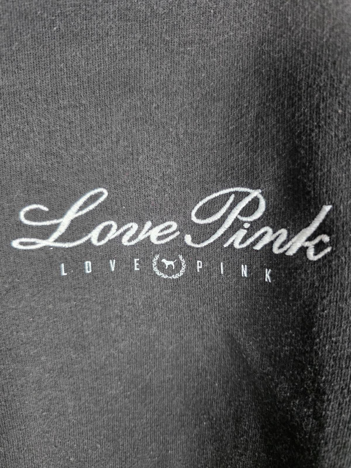 Victorias Secret Pink LOVE Y2K Quarter Zip Sweater Shirt Black  XS