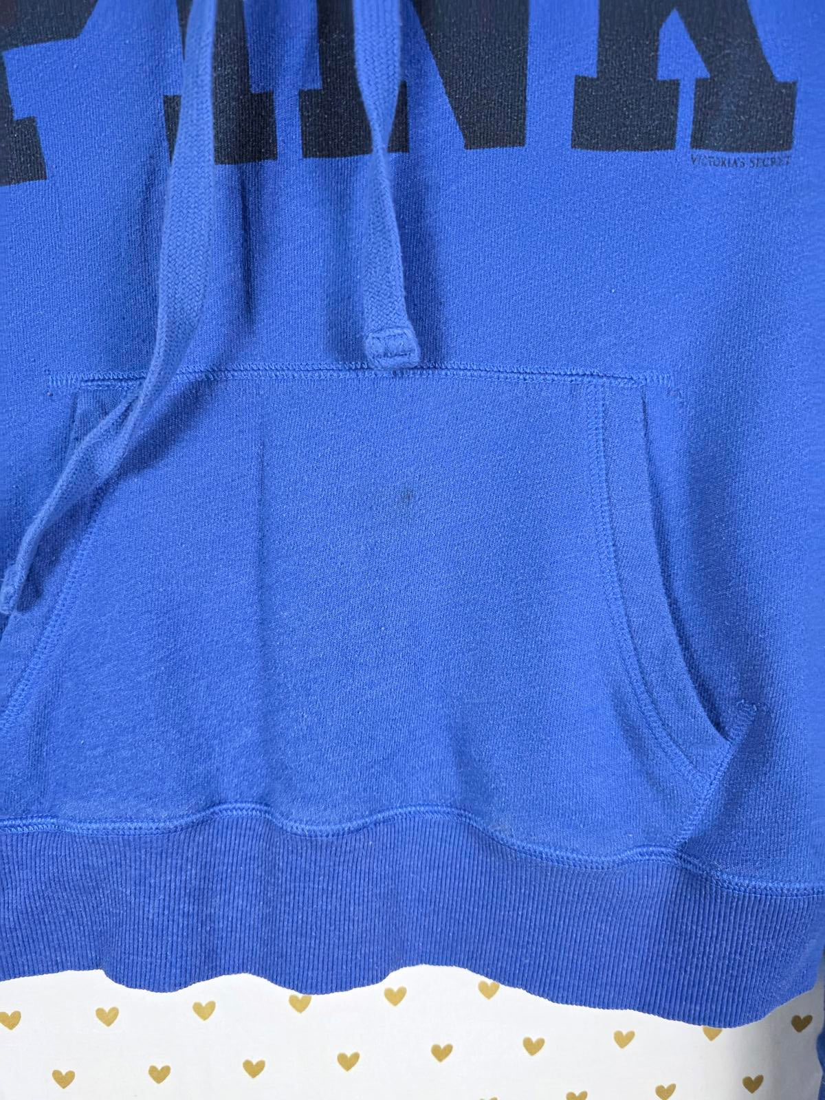 Victorias Secret Pink Vintage Blue Hooded Logo Pullover Sweater shirt MEDIUM