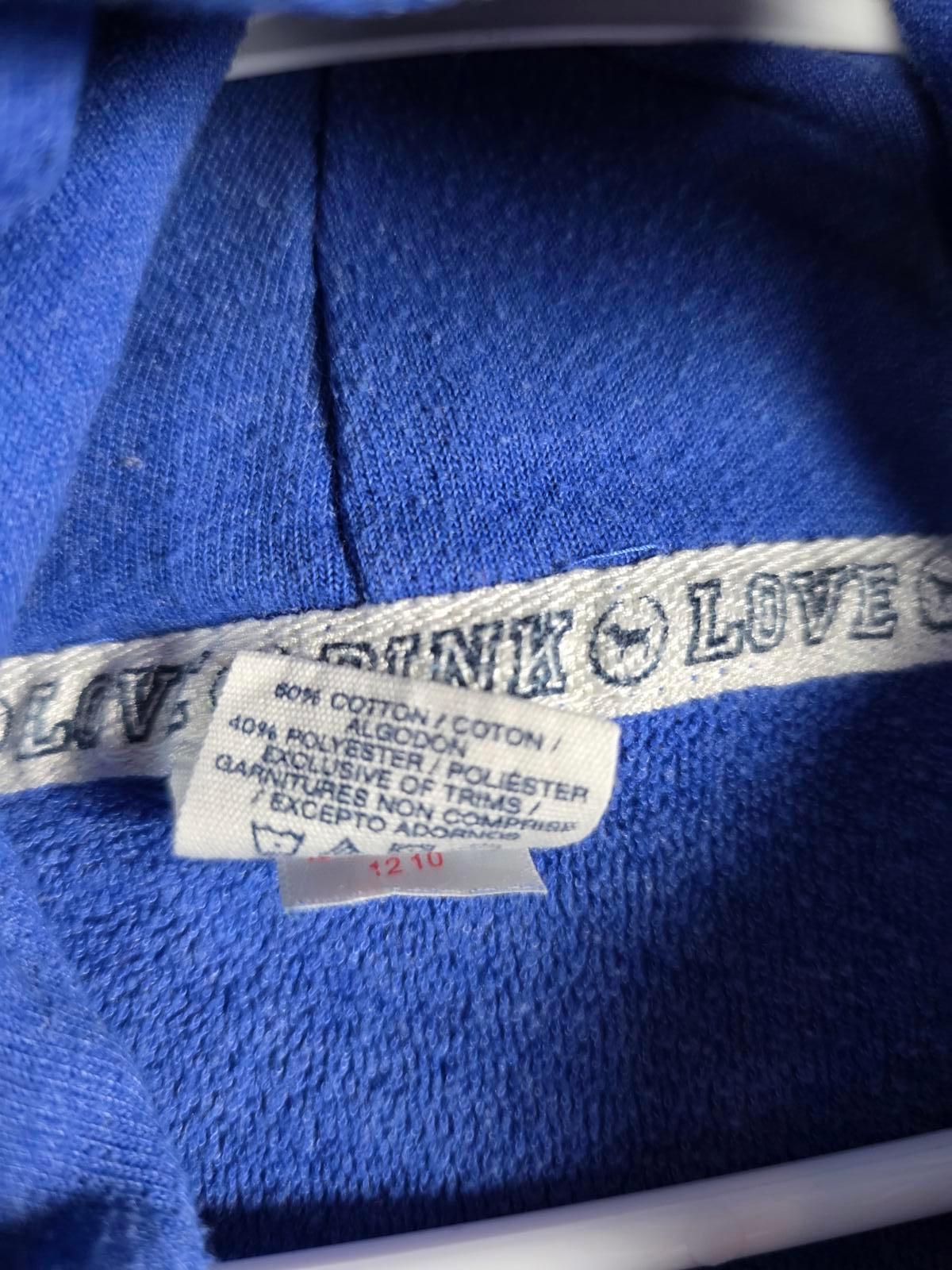 Victorias Secret Pink Vintage Blue Hooded Logo Pullover Sweater shirt MEDIUM