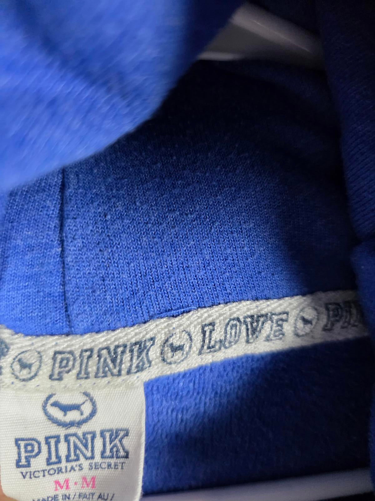 Victorias Secret Pink Vintage Blue Hooded Logo Pullover Sweater shirt MEDIUM