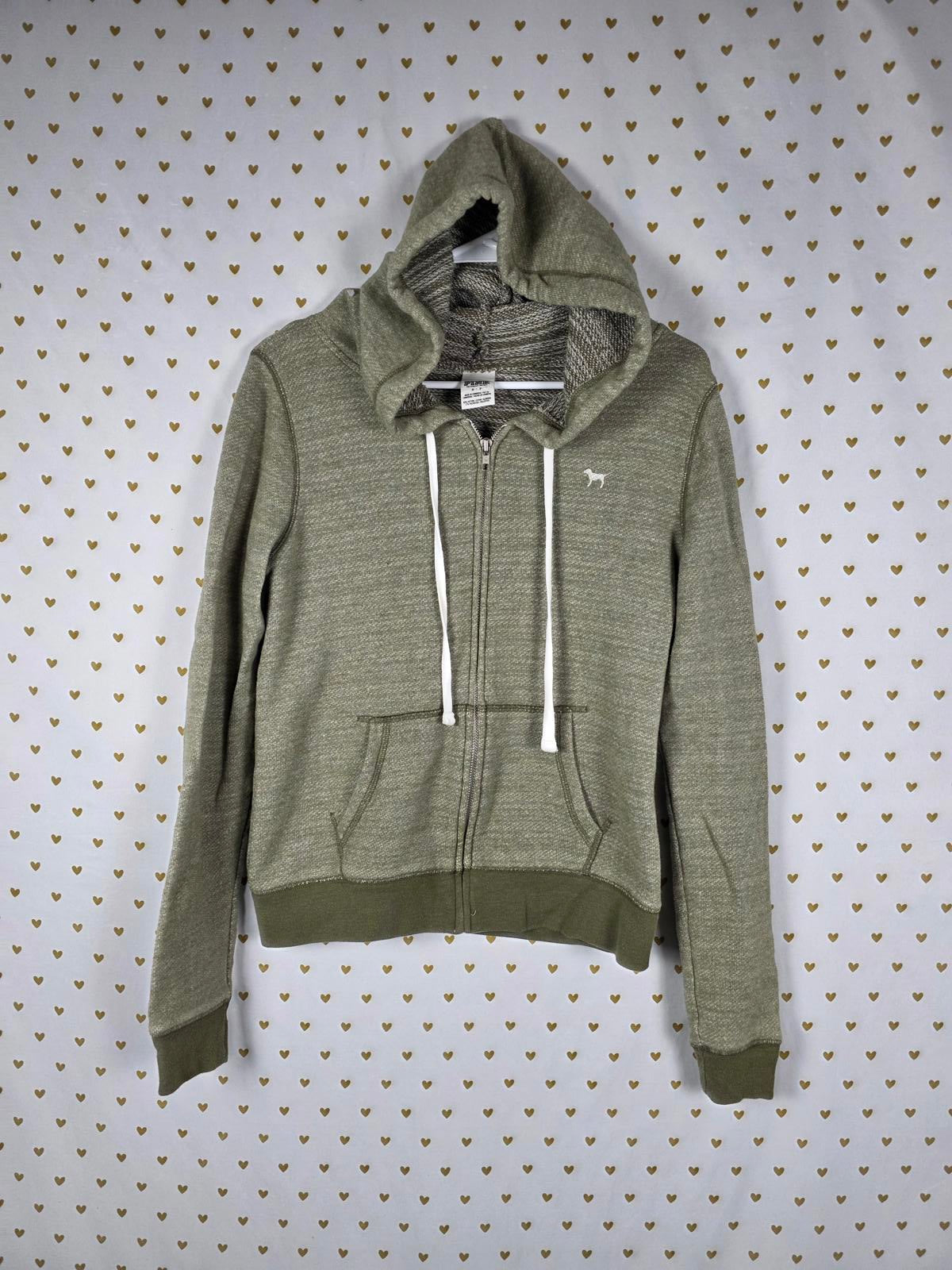 Victorias Secret Pink Vintage Style Full Zip Olive Logo Hoodie Jacket EXC Small