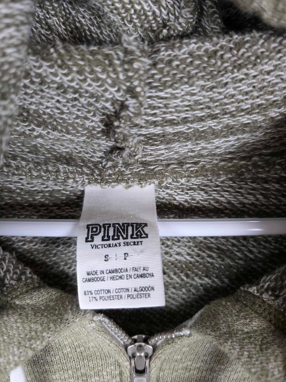 Victorias Secret Pink Vintage Style Full Zip Olive Logo Hoodie Jacket EXC Small