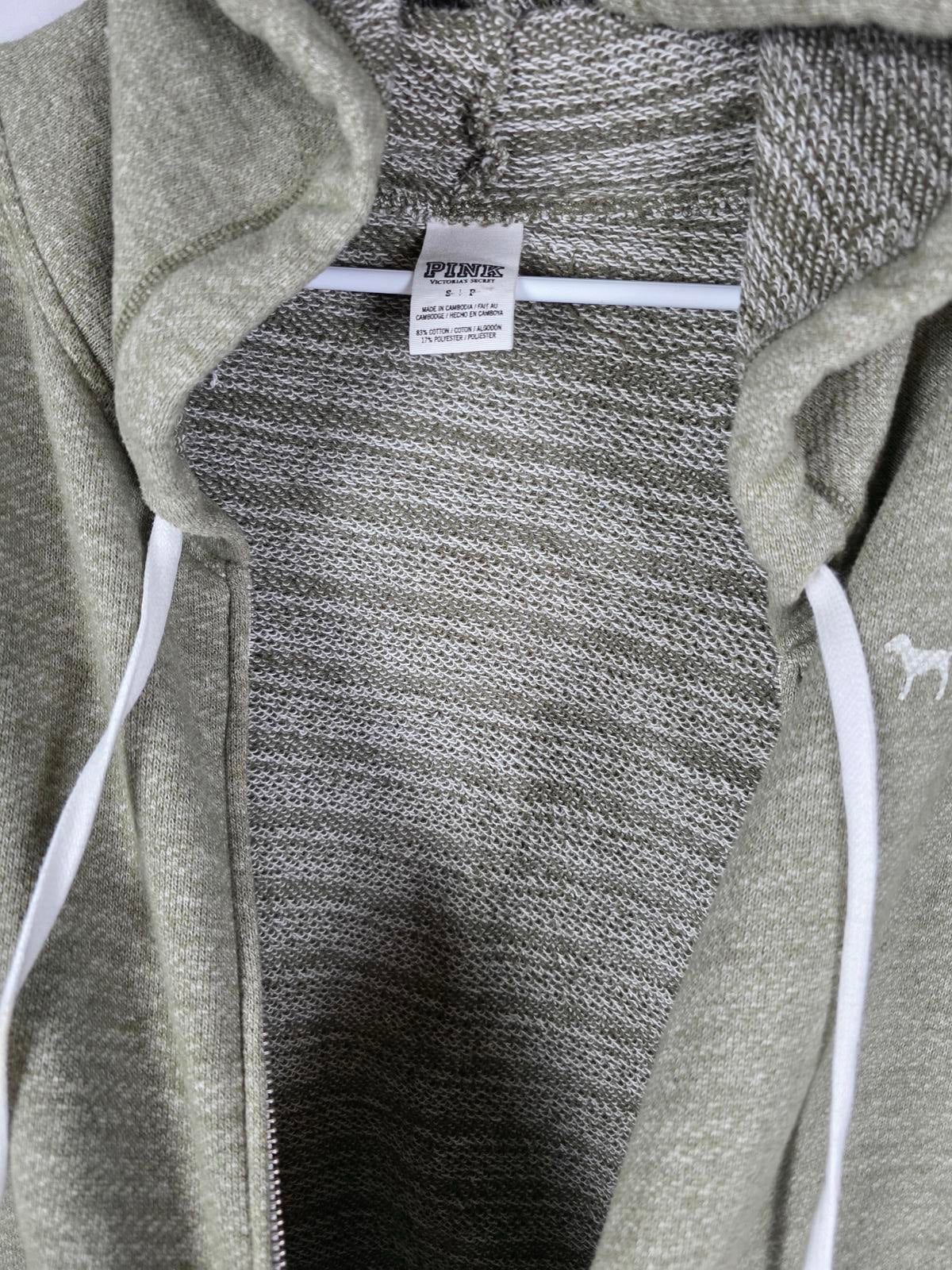 Victorias Secret Pink Vintage Style Full Zip Olive Logo Hoodie Jacket EXC Small