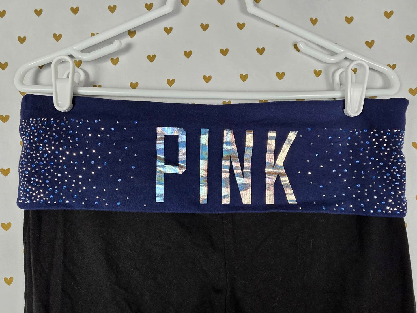Victorias Secret PINK BLING HOLOGRAPHIC y2k FOLDOVER YOGA LEGGINGS LARGE