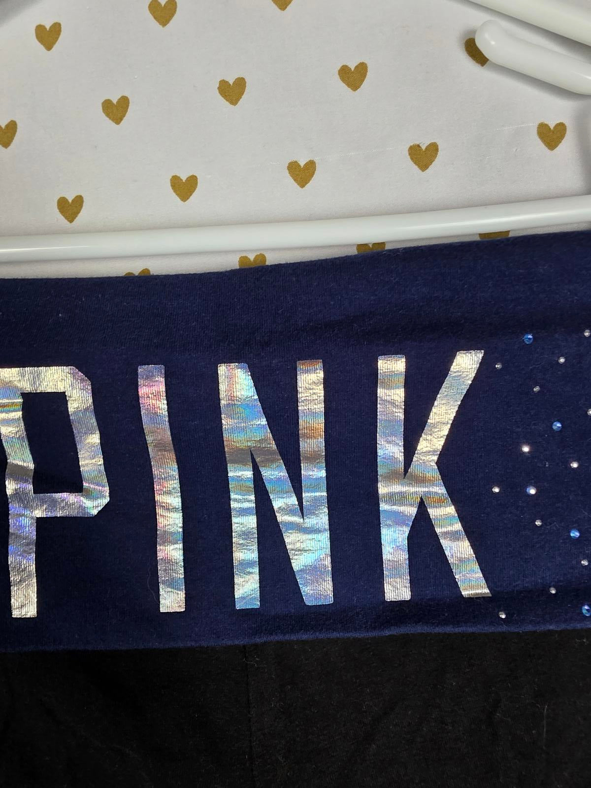 Victorias Secret PINK BLING HOLOGRAPHIC y2k FOLDOVER YOGA LEGGINGS LARGE