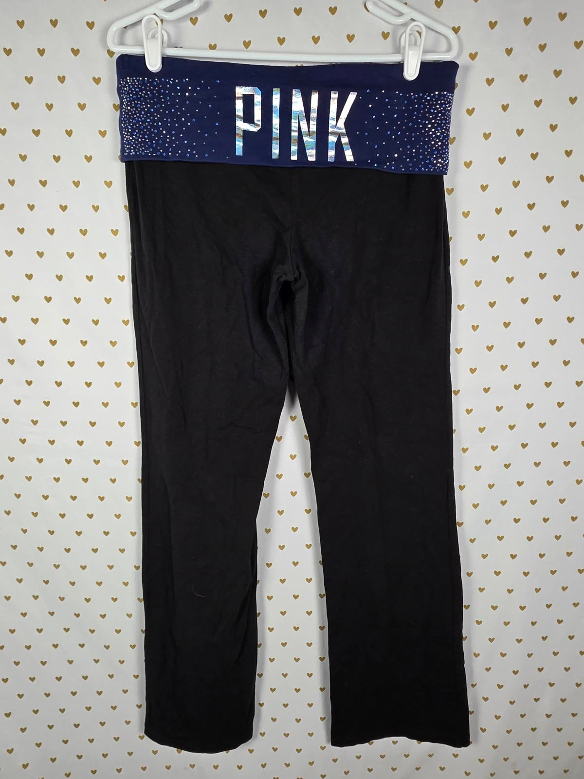 Victorias Secret PINK BLING HOLOGRAPHIC y2k FOLDOVER YOGA LEGGINGS LARGE
