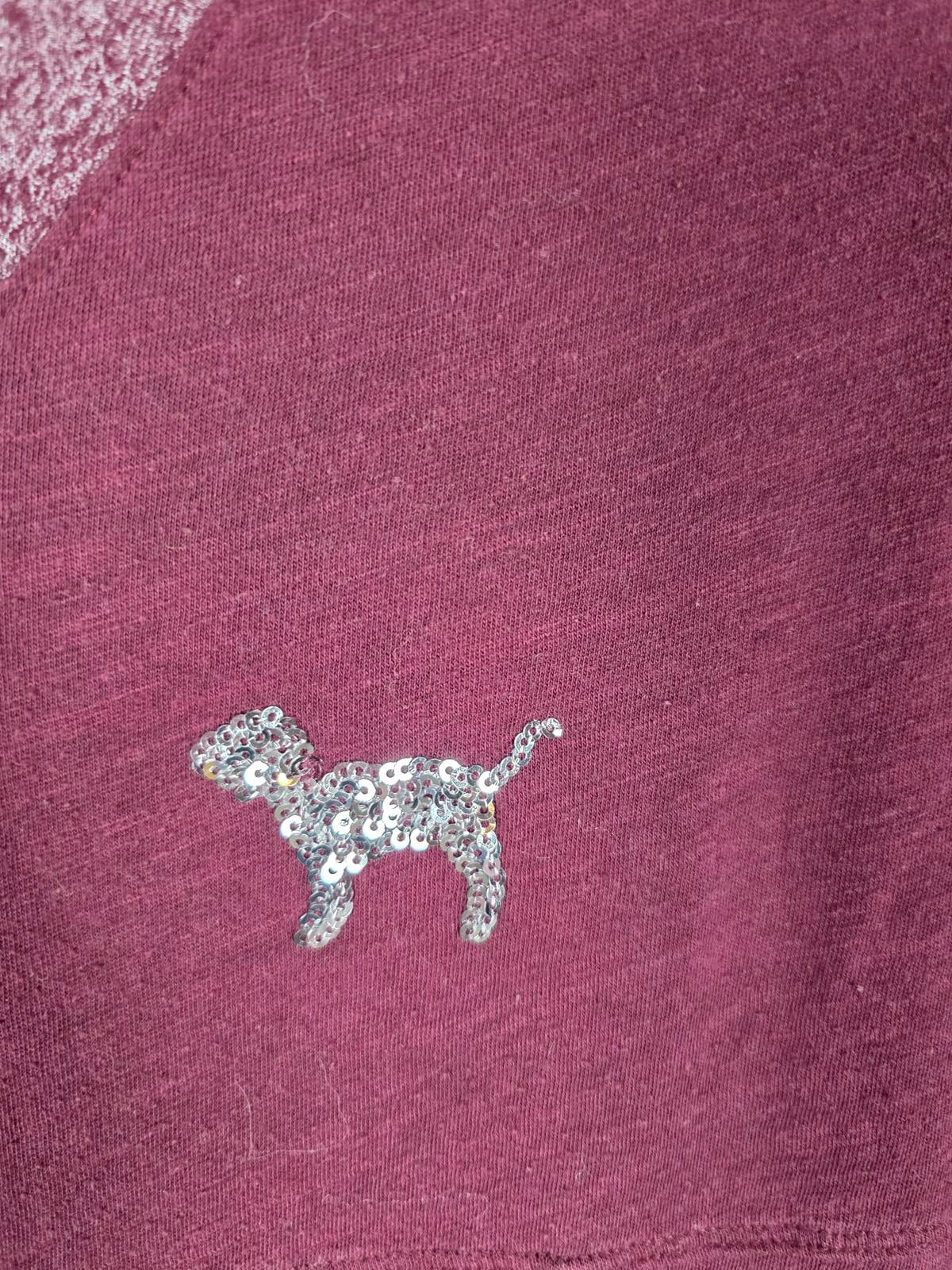 Victorias Secret PINK Maroon Long sleeve V Neck Tee Shirt Sequined SMALL