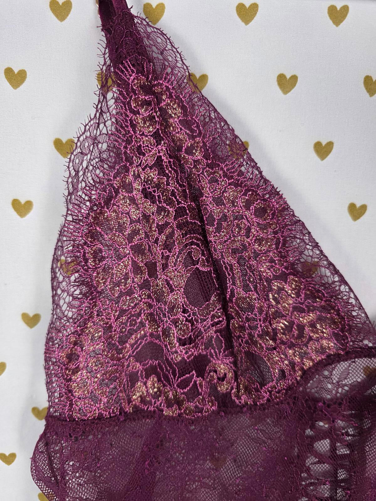 Victorias Secret Sexy Lace Cutout Sheer Nightie Lingerie LARGE Lace Up