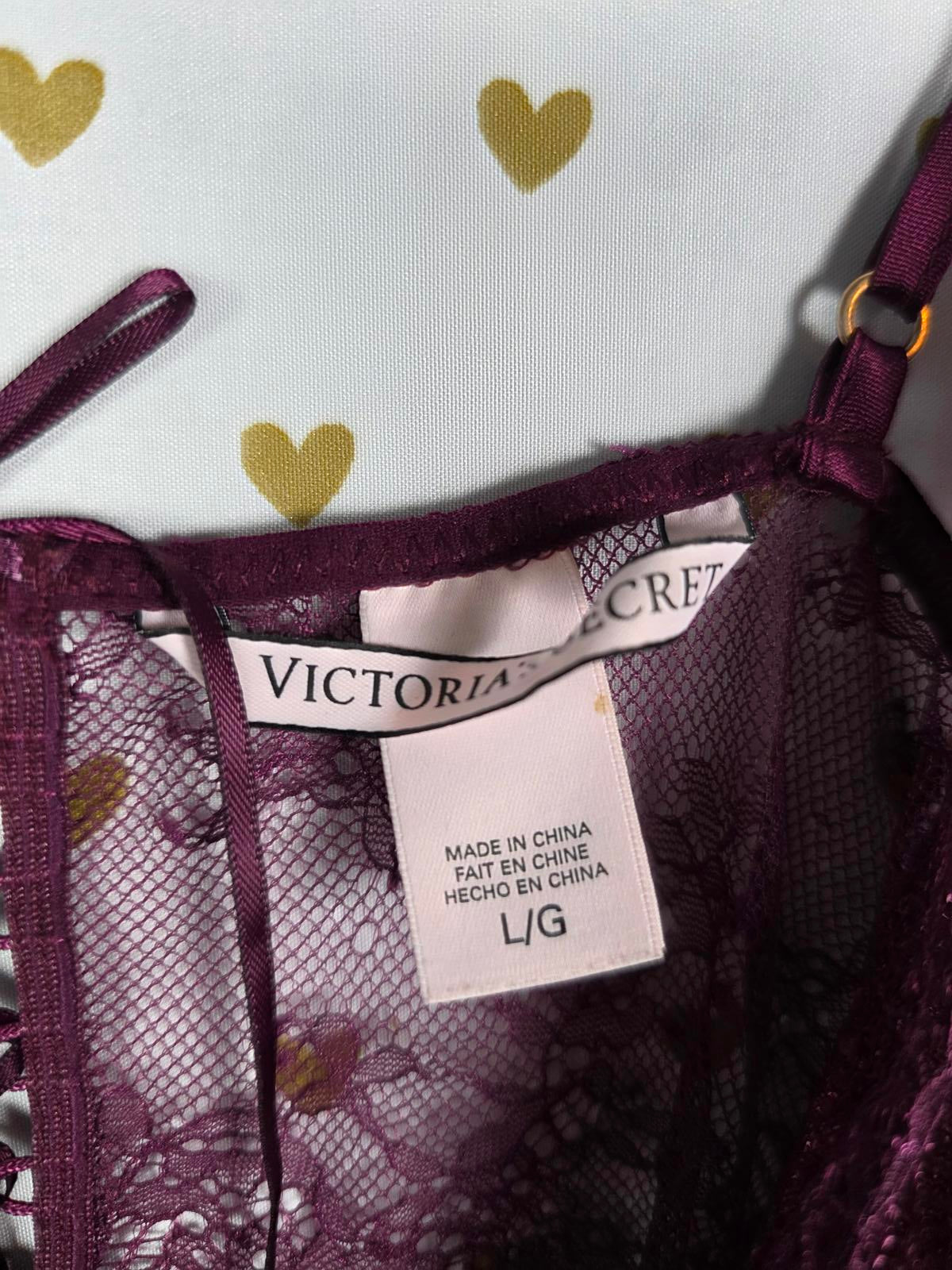 Victorias Secret Sexy Lace Cutout Sheer Nightie Lingerie LARGE Lace Up