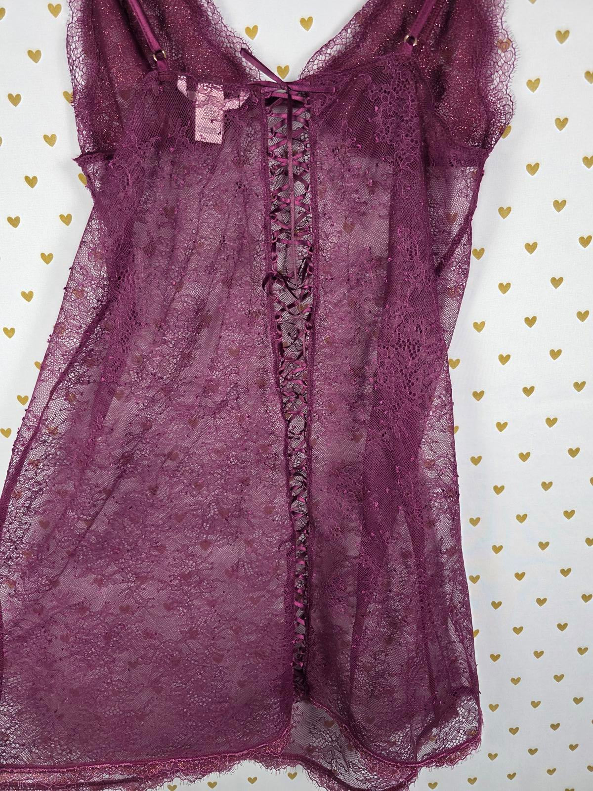 Victorias Secret Sexy Lace Cutout Sheer Nightie Lingerie LARGE Lace Up
