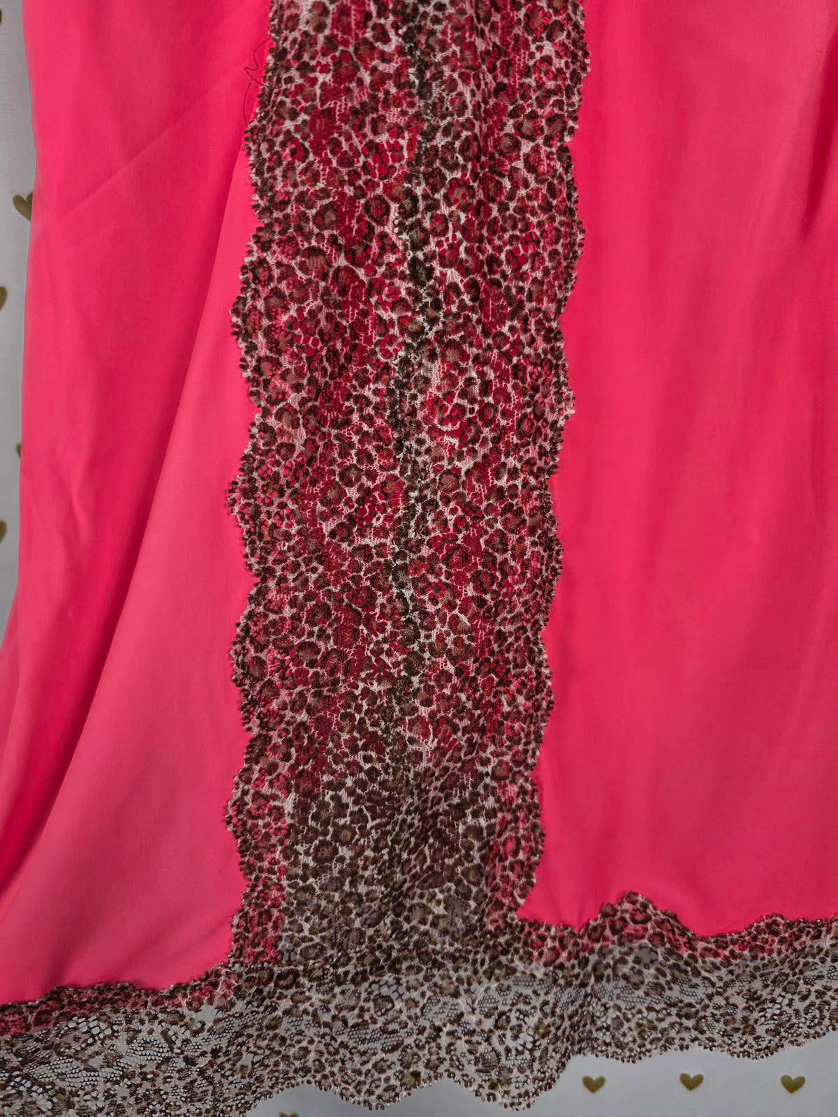 Victorias Secret Sexy Neon Satin Leopard Print Lace Chemise Slip Nightie SMALL