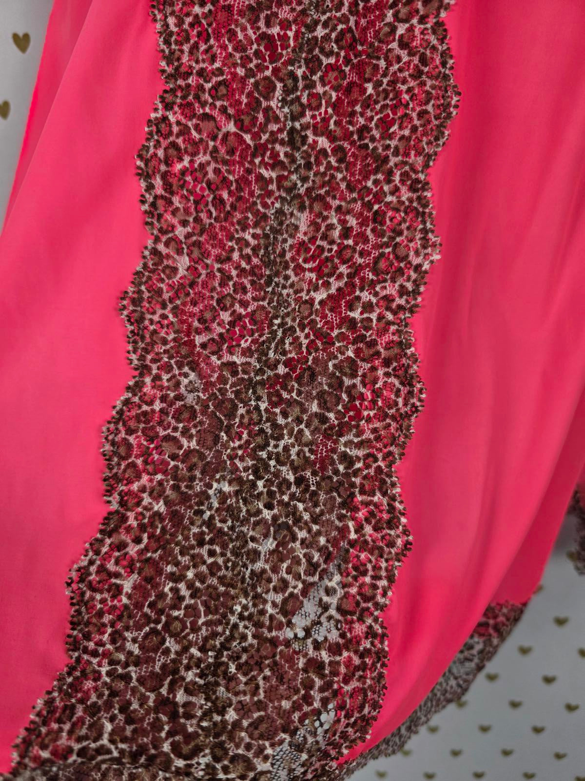 Victorias Secret Sexy Neon Satin Leopard Print Lace Chemise Slip Nightie SMALL