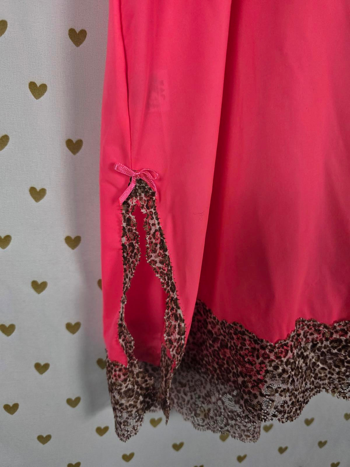 Victorias Secret Sexy Neon Satin Leopard Print Lace Chemise Slip Nightie SMALL