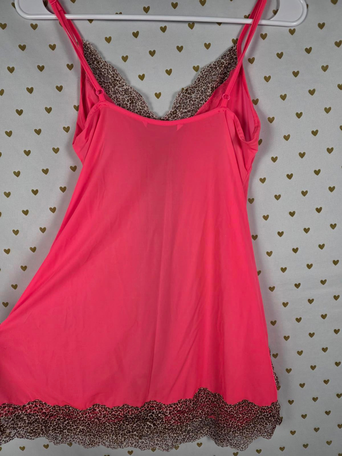 Victorias Secret Sexy Neon Satin Leopard Print Lace Chemise Slip Nightie SMALL