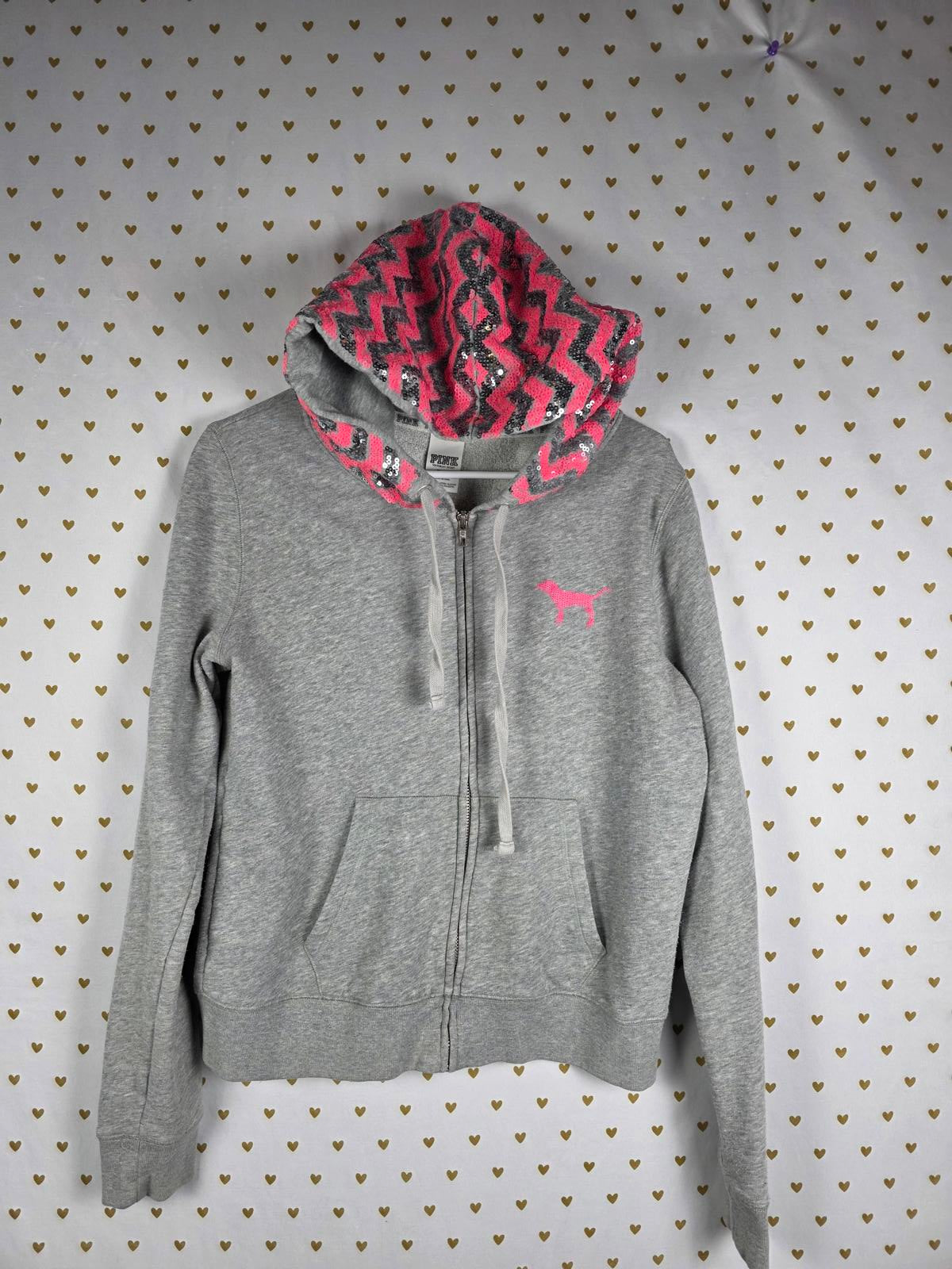 Victorias Secret Pink CHEVRON BLING RARE Hoodie Jacket Full Zip MEDIUM