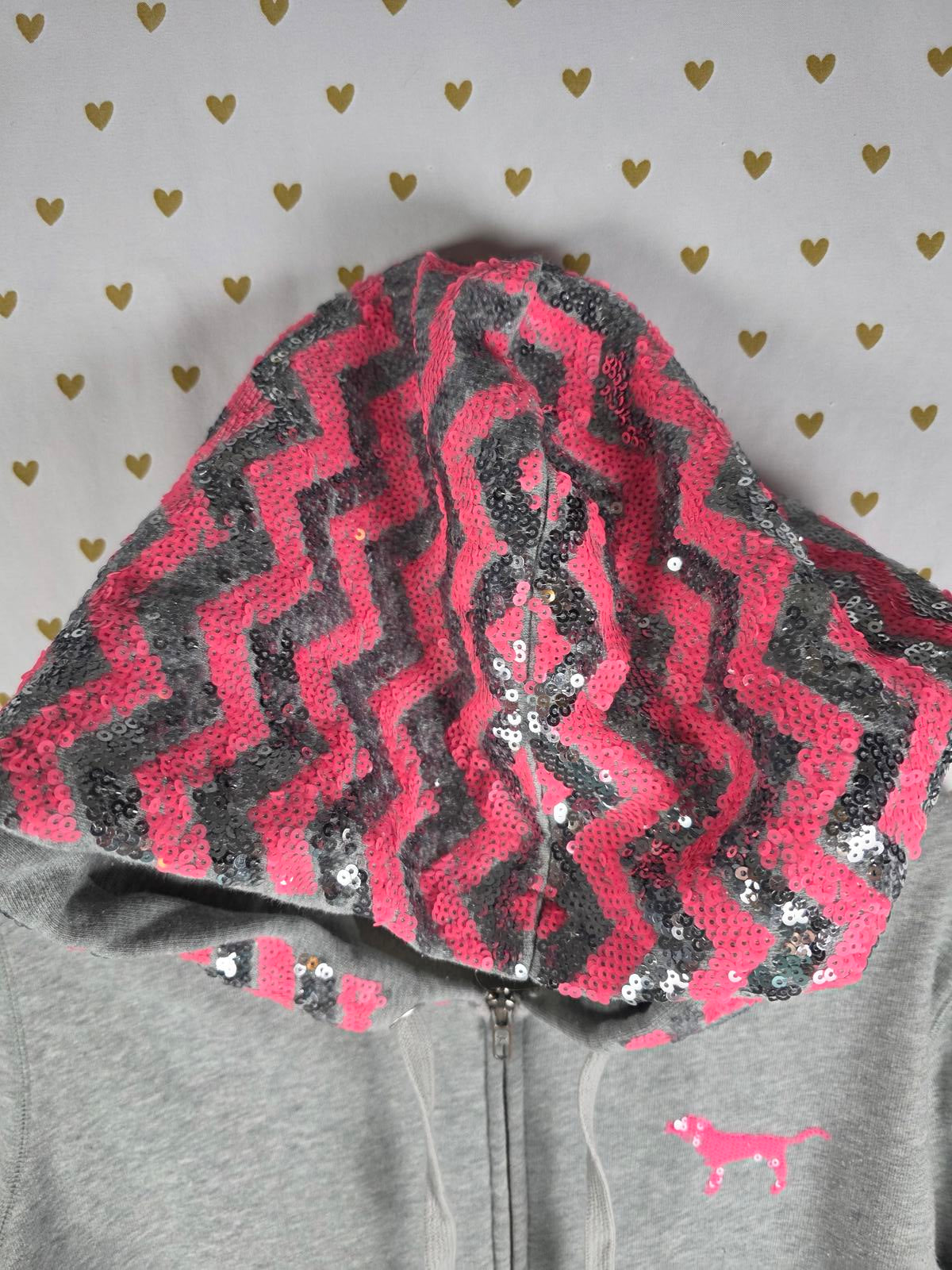 Victorias Secret Pink CHEVRON BLING RARE Hoodie Jacket Full Zip MEDIUM