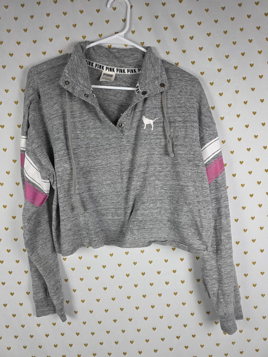Victorias Secret PINK Cropped Button Quarter V Neck Long sleeve Tee shirt XS