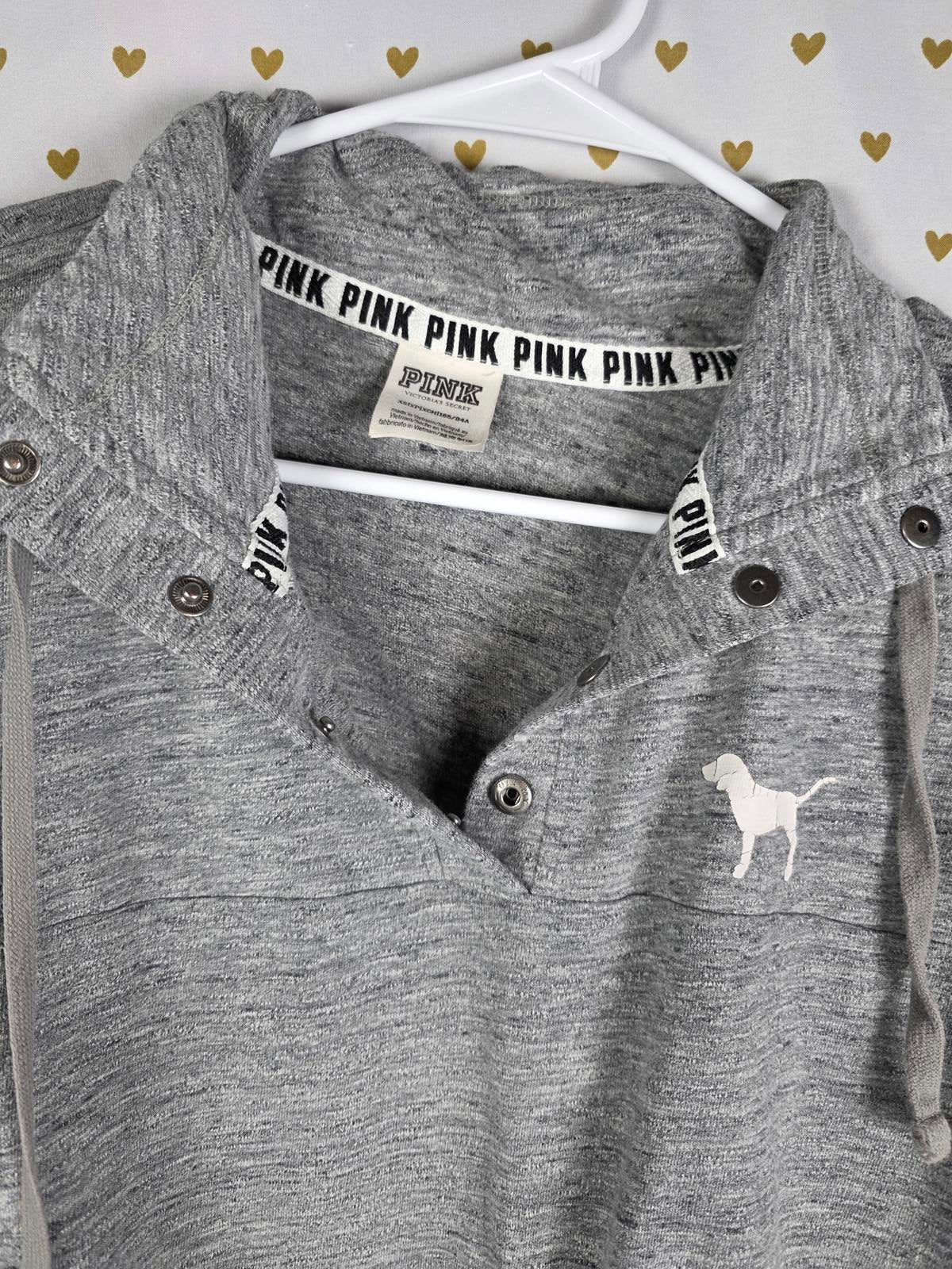 Victorias Secret PINK Cropped Button Quarter V Neck Long sleeve Tee shirt XS