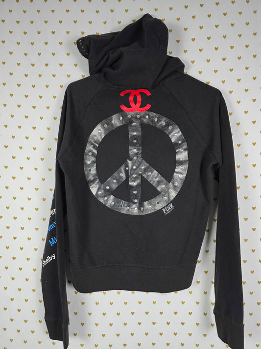 Victorias Secret Pink RARE PEACE HEART ON MY SLEEVE Hoodie Jacket Large