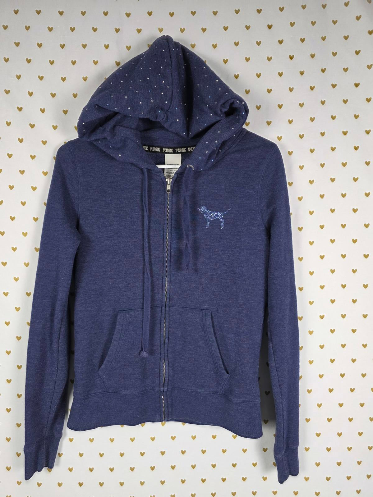 Victorias Secret Pink STUDDED BLING Rhinestone Hoodie Jacket Blue XS