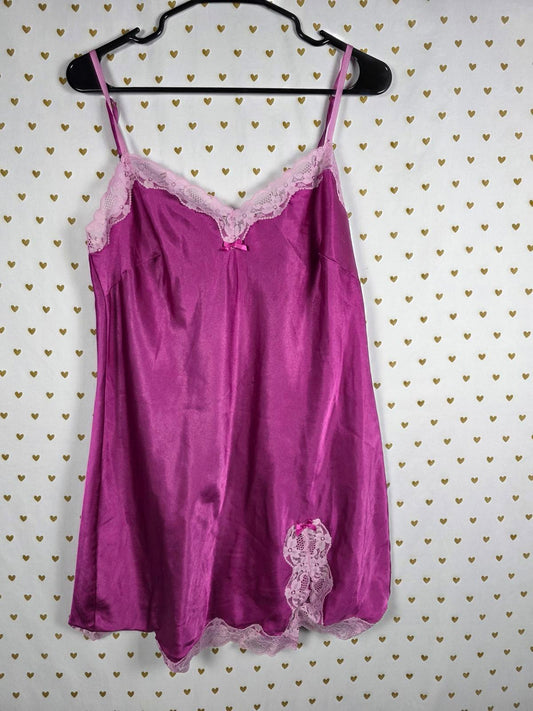 Victorias Secret Silky Purple Satin Lace Lined Chemise Slip Lingerie LARGE