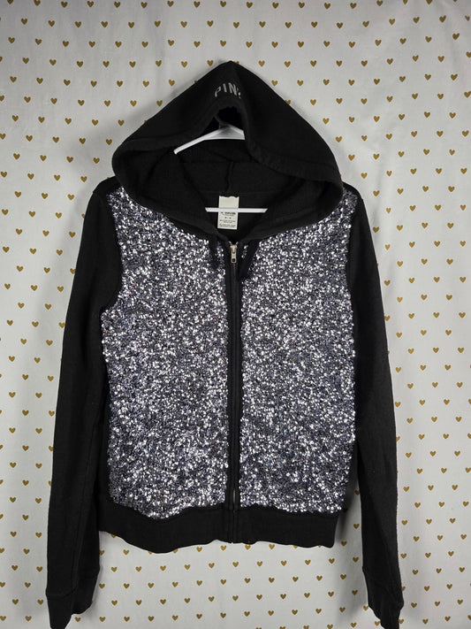 Victoria's Secret PINK Fashion Show Silver Sequin Bling Hoodie MEDIUM RARE